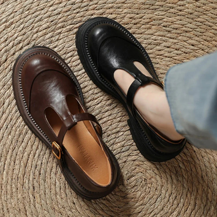 Brogue T-Bar Mary Jane Heel Sandals