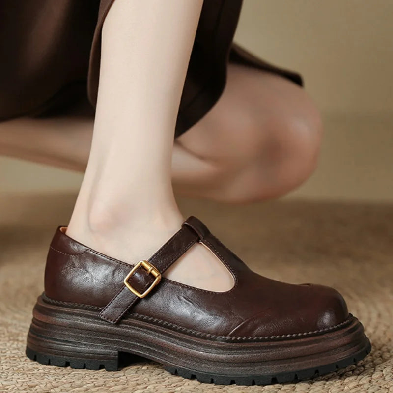 Brogue T-Bar Mary Jane Heel Sandals