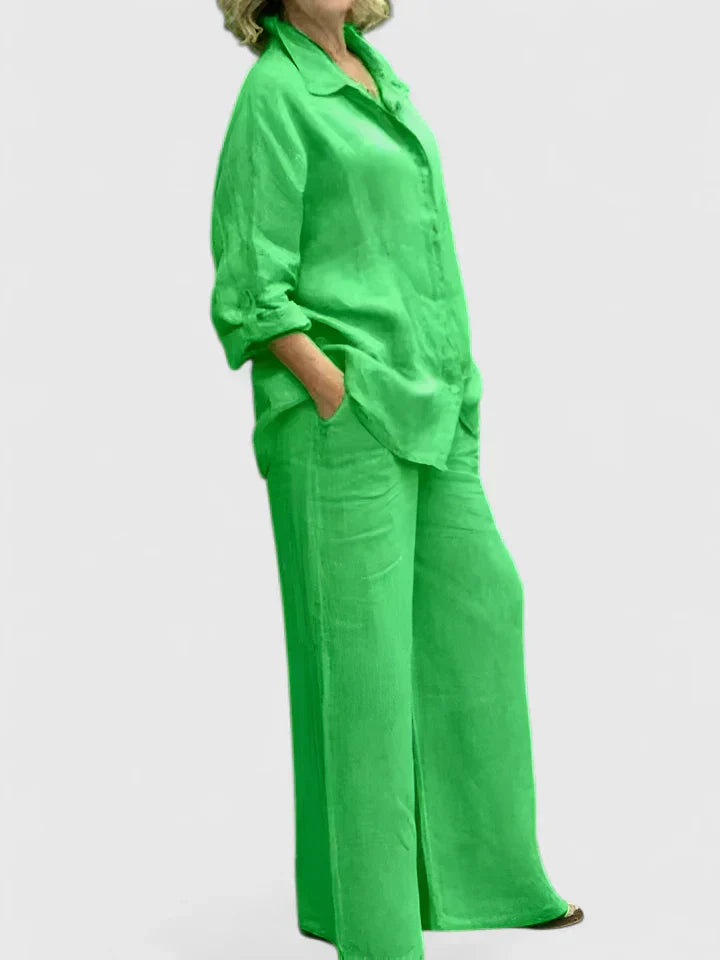 Button-Down Shirt and Wide-Leg Pants Set
