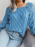 Women's Square Collar Button Detail Knit Pullover