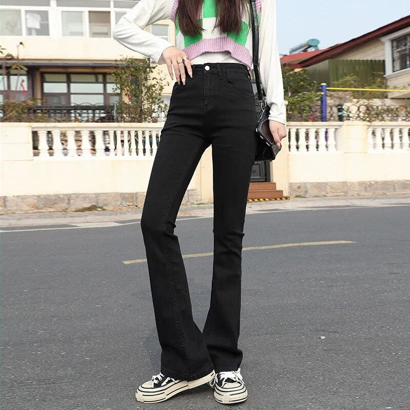 Jeans retro clásicos y versátiles de mujer de tiro alto y acampanados