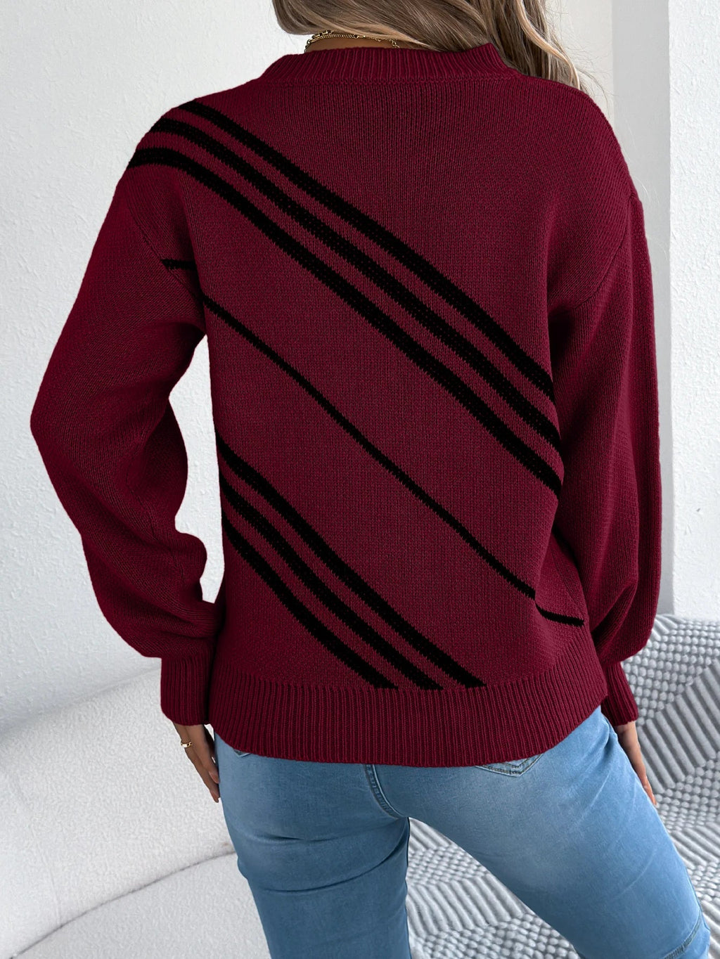 Women's Twill Texture Colour Block Knit Pullover
