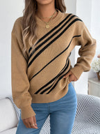 Women's Twill Texture Colour Block Knit Pullover