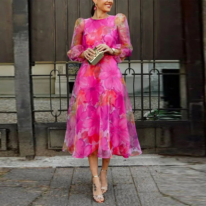 Vestido formal delicado de manga larga con flores para invitada de boda mujer