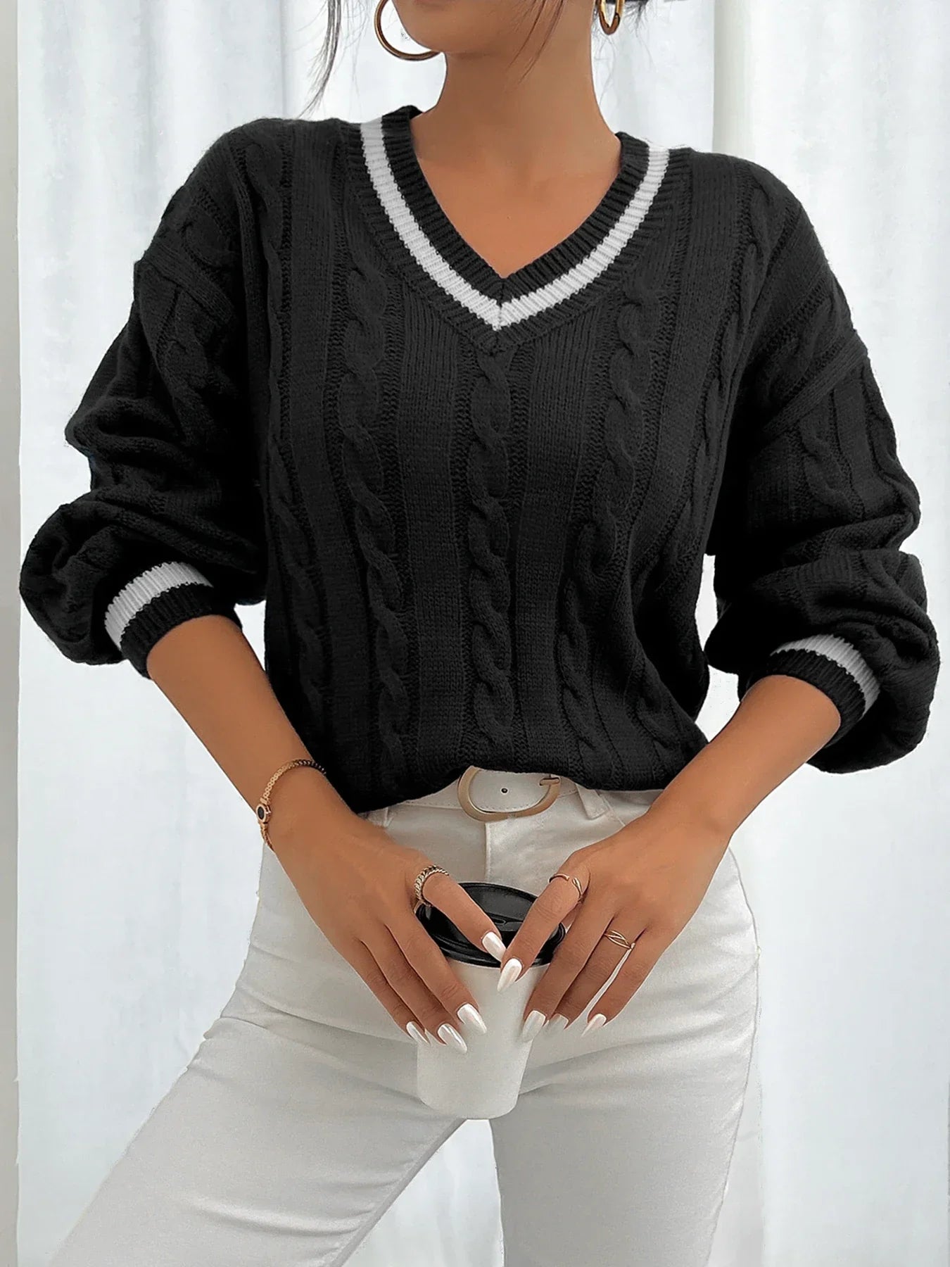 Women's Twisted Flower Shoulder Knit Sweater