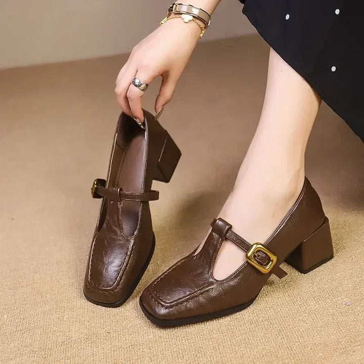 Square Toe Buckle Heel Sandals
