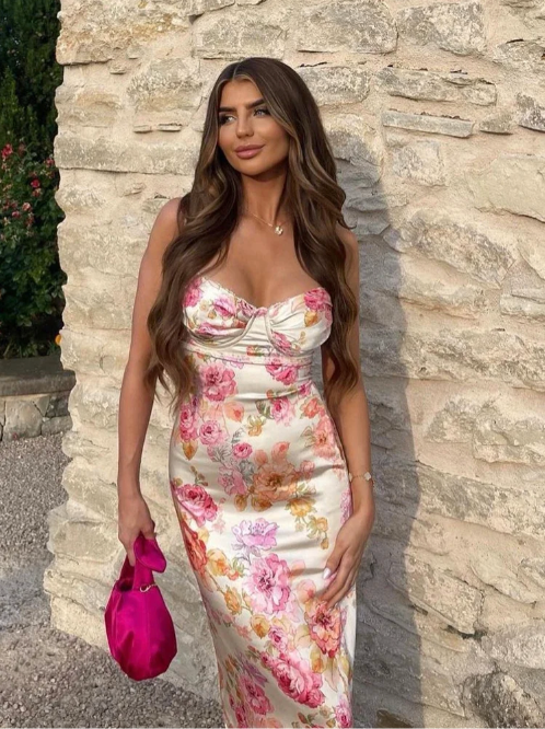 Floral Spaghetti Strap Maxi Dress for Summer Weddings