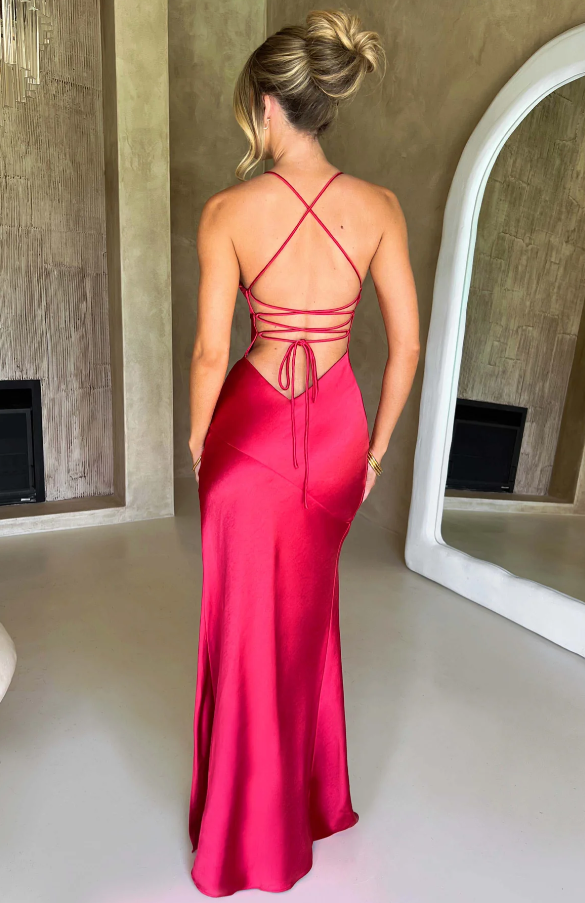 Women's Statement Sleek Maxi Dress with Thigh-High Slit and V-Neckline