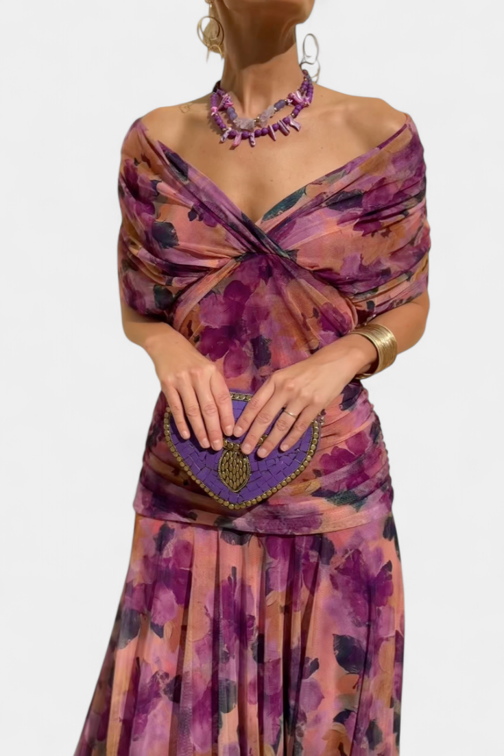 Long Floral Maxi Dress with V-Neck