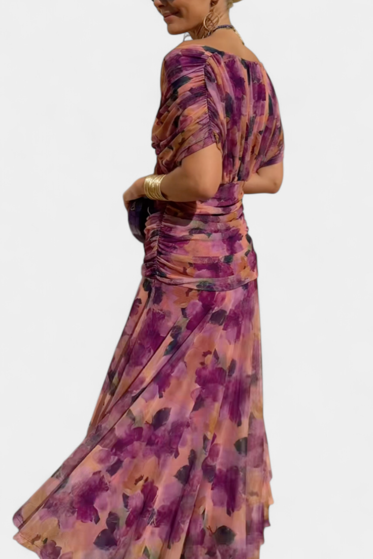 Long Floral Maxi Dress with V-Neck