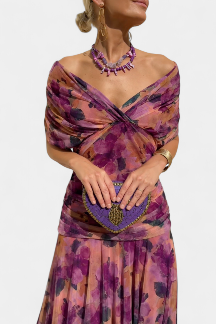Long Floral Maxi Dress with V-Neck