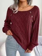 Women's Square Collar Button Detail Knit Pullover