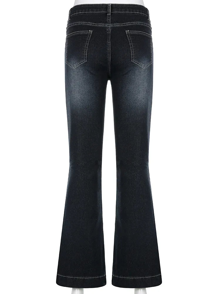 Women's Retro Low-Waist Baggy Flare Jeans - Ideal for Casual Days