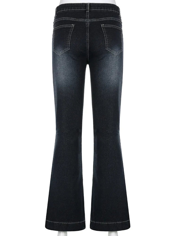 Women's Retro Low-Waist Baggy Flare Jeans - Ideal for Casual Days