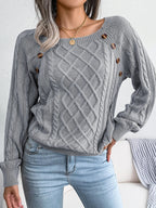 Women's Square Collar Button Detail Knit Pullover