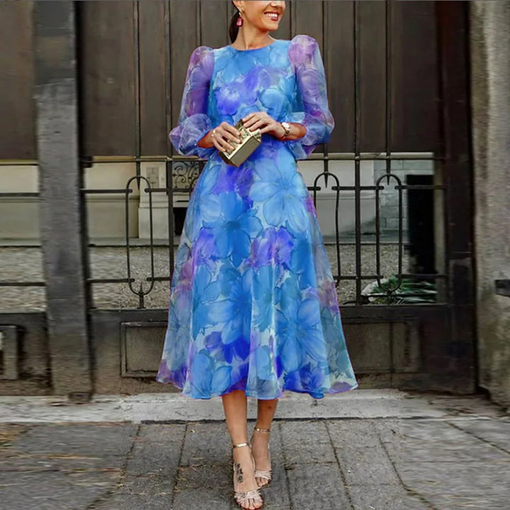 Vestido formal delicado de manga larga con flores para invitada de boda mujer