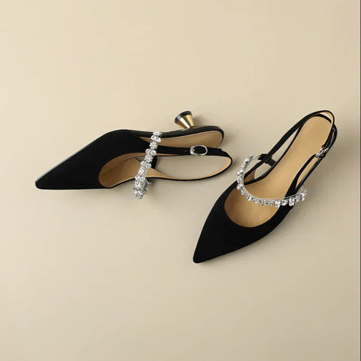 Szpilki na pasku z kryształami Slingback