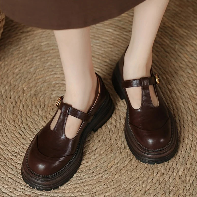 Brogue T-Bar Mary Jane Heel Sandals