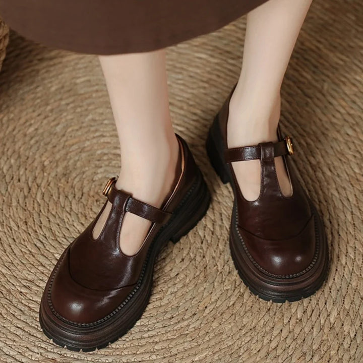Brogue T-Bar Mary Jane Heel Sandals