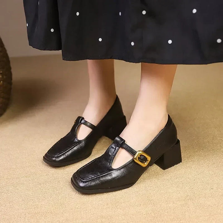 Square Toe Buckle Heel Sandals