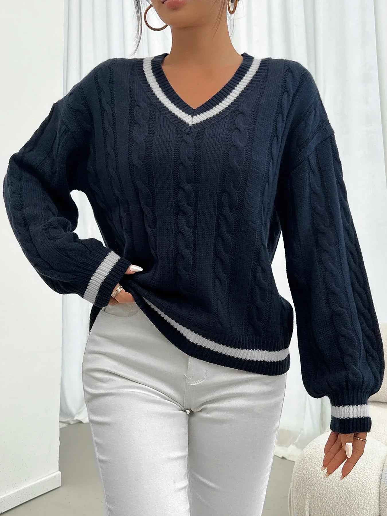 Women's Twisted Flower Shoulder Knit Sweater