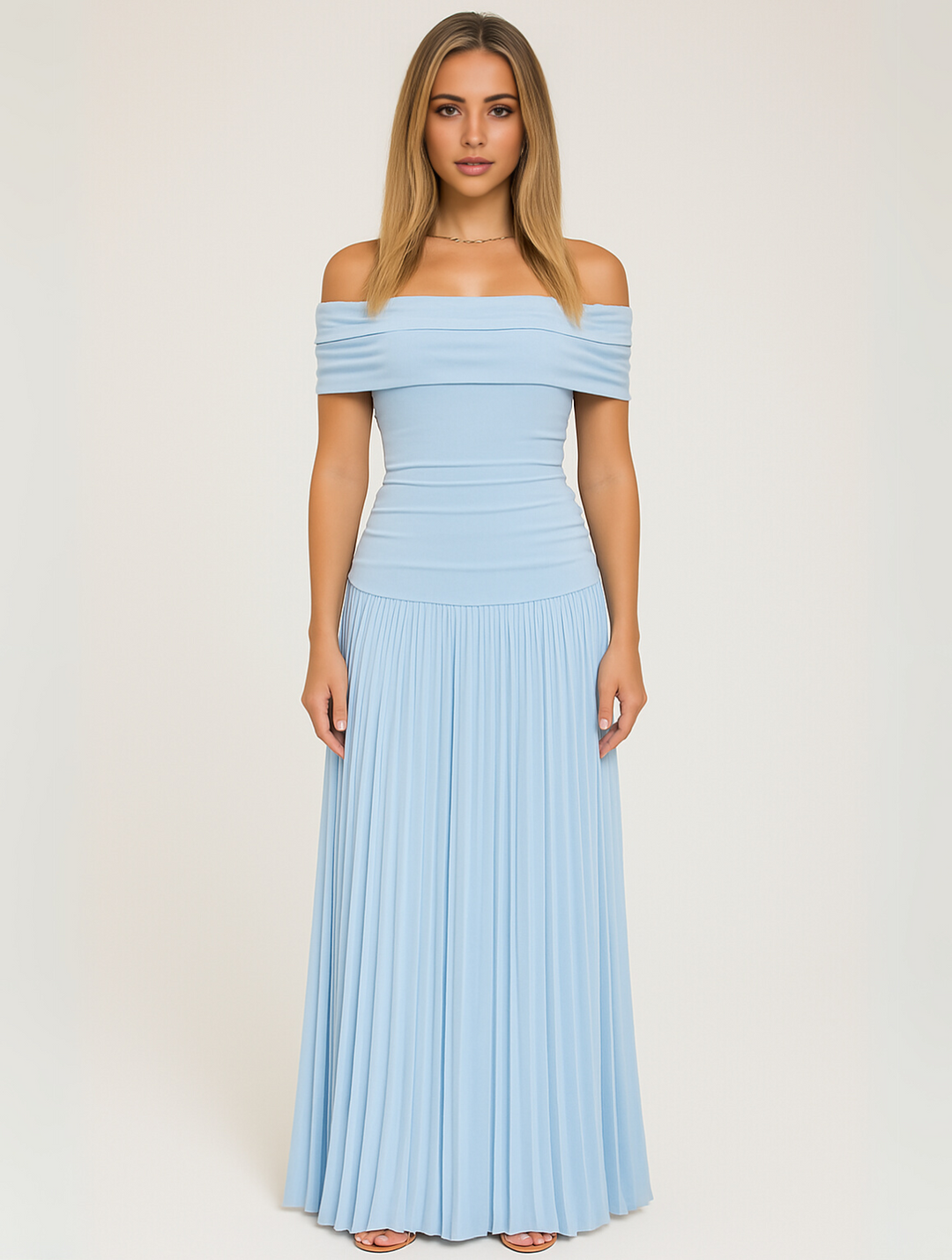 Vestido elegante plisado liso para invitada de boda mujer