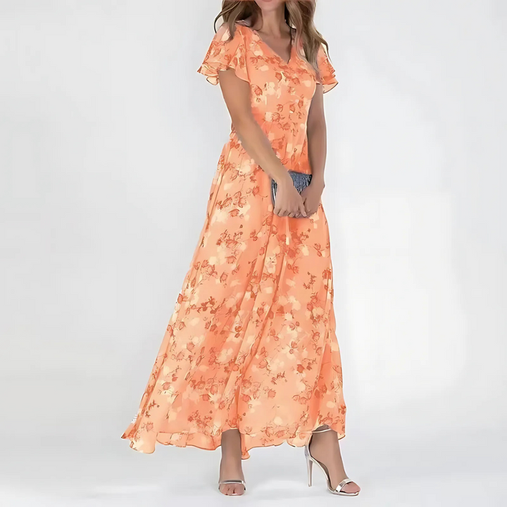 Women’s Floral Tummy-Flattering Midi Wedding Guest Summer Dress
