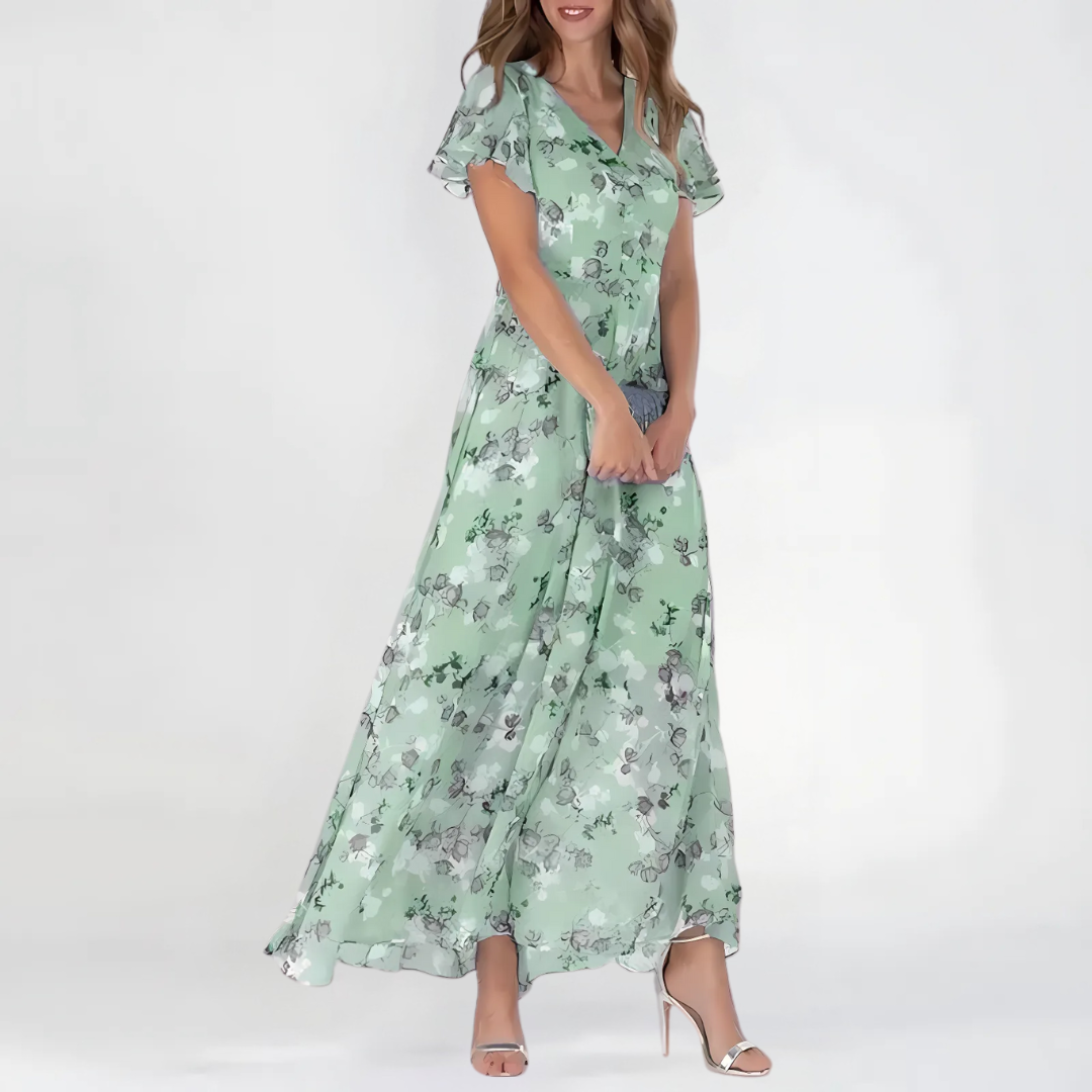 Women’s Floral Tummy-Flattering Midi Wedding Guest Summer Dress