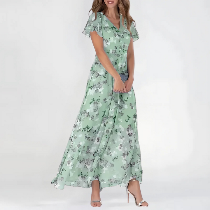 Women’s Floral Tummy-Flattering Midi Wedding Guest Summer Dress