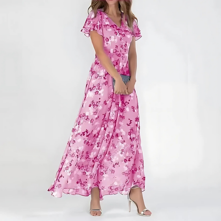 Women’s Floral Tummy-Flattering Midi Wedding Guest Summer Dress