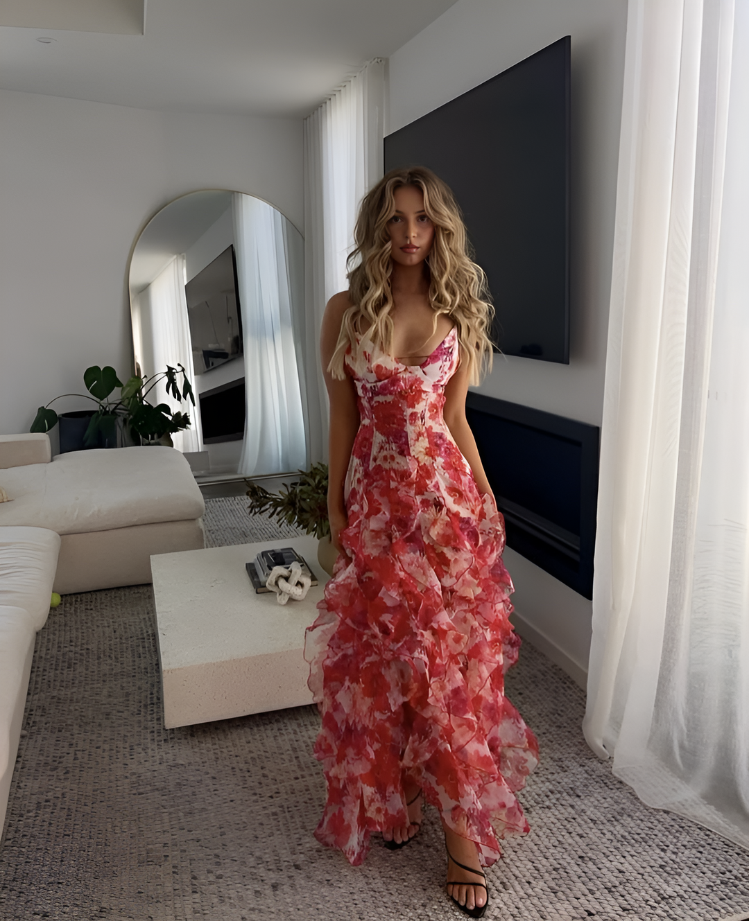 Women's Enchanting Blossom Gown Long Ruffle Maxi Dress for Special Events