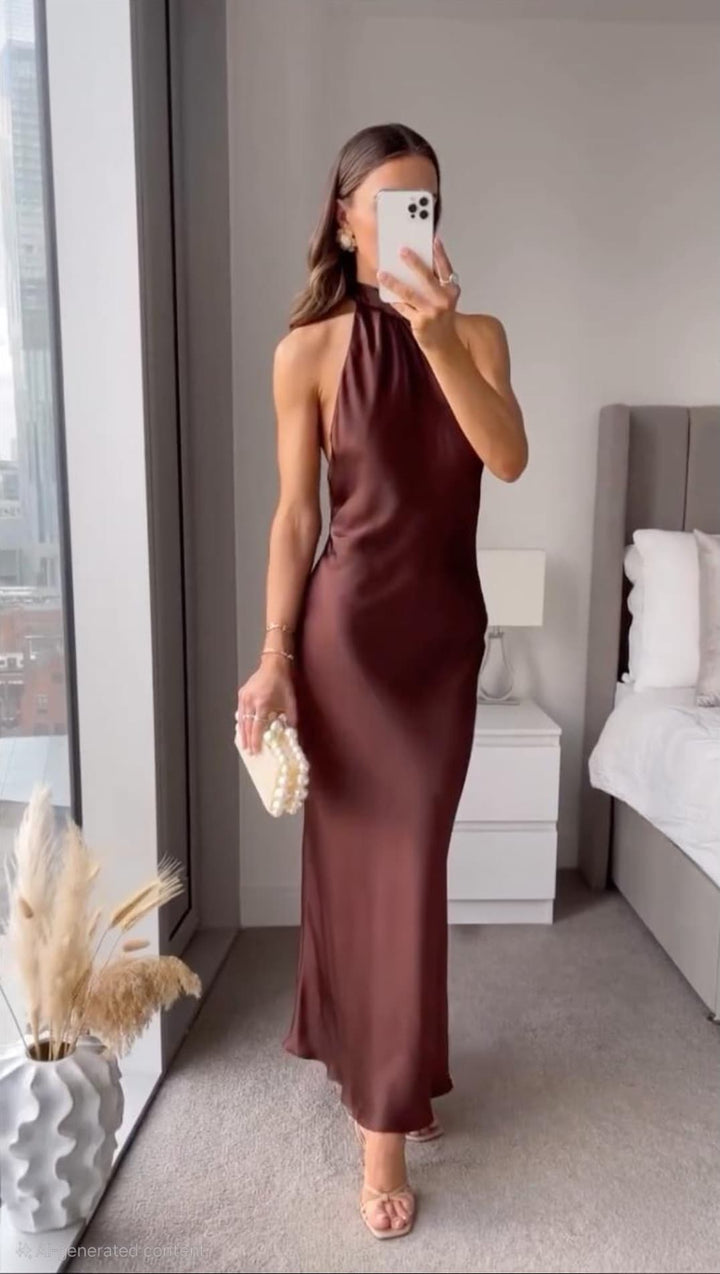 Chic Halter Velvet Dusk Evening Party Midi Dress for Women