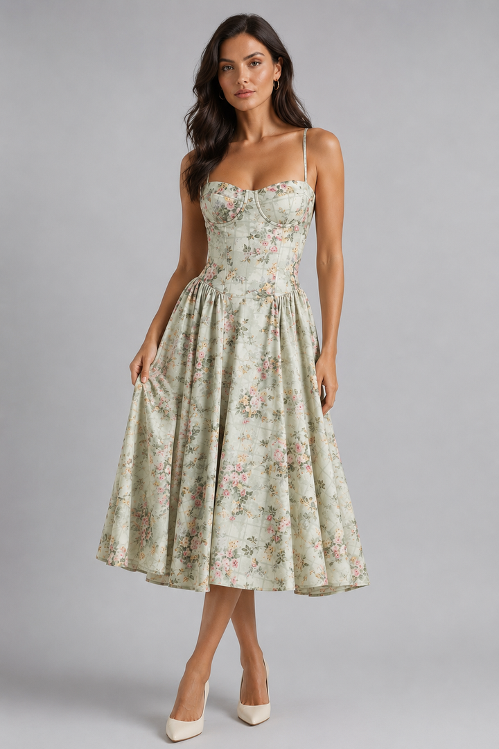 Floral Corset Midi Dress