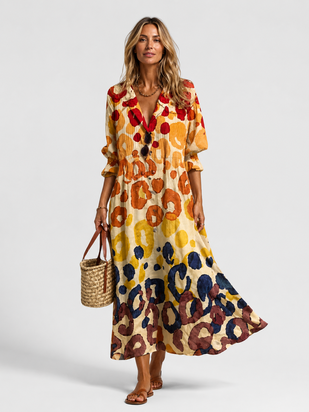 Women's Multicolor Flowing Printed Maxi Dress