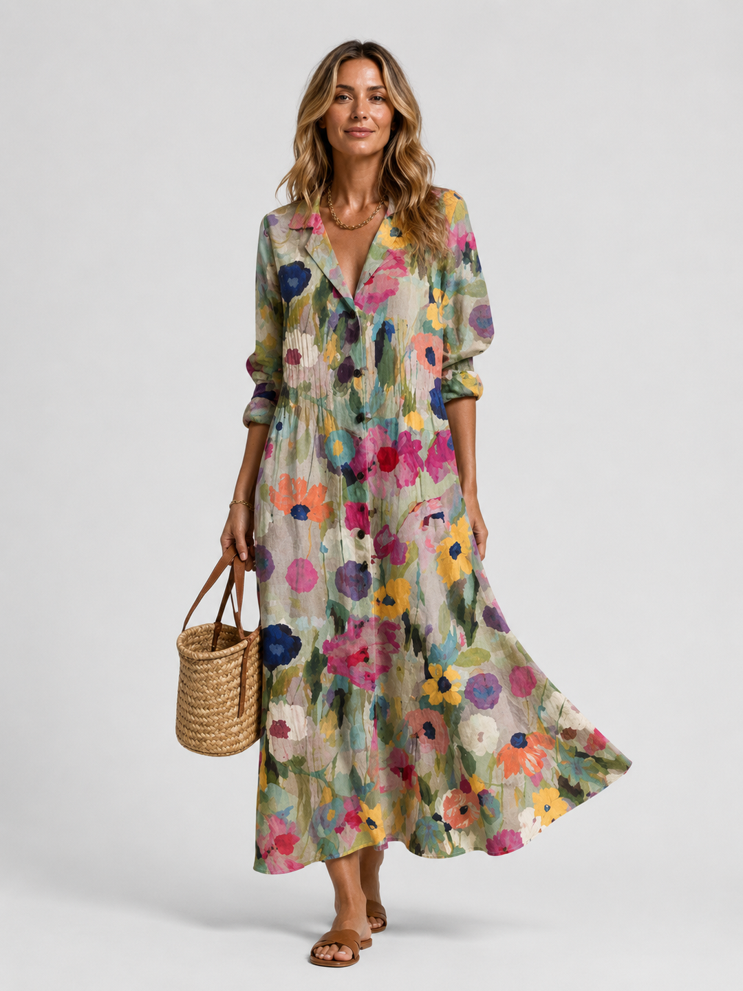 Women's Multicolor Flowing Printed Maxi Dress