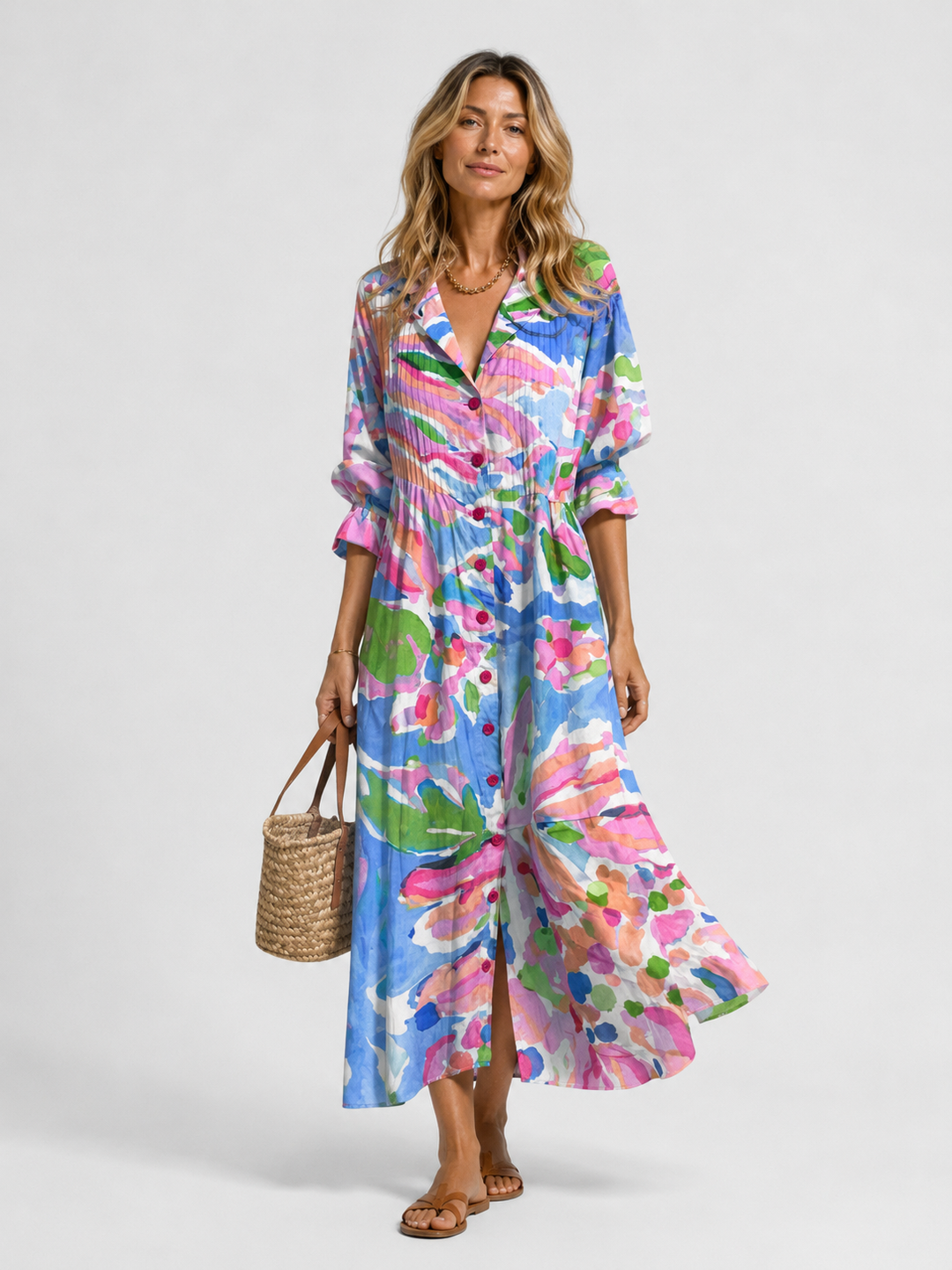 Women's Multicolor Flowing Printed Maxi Dress