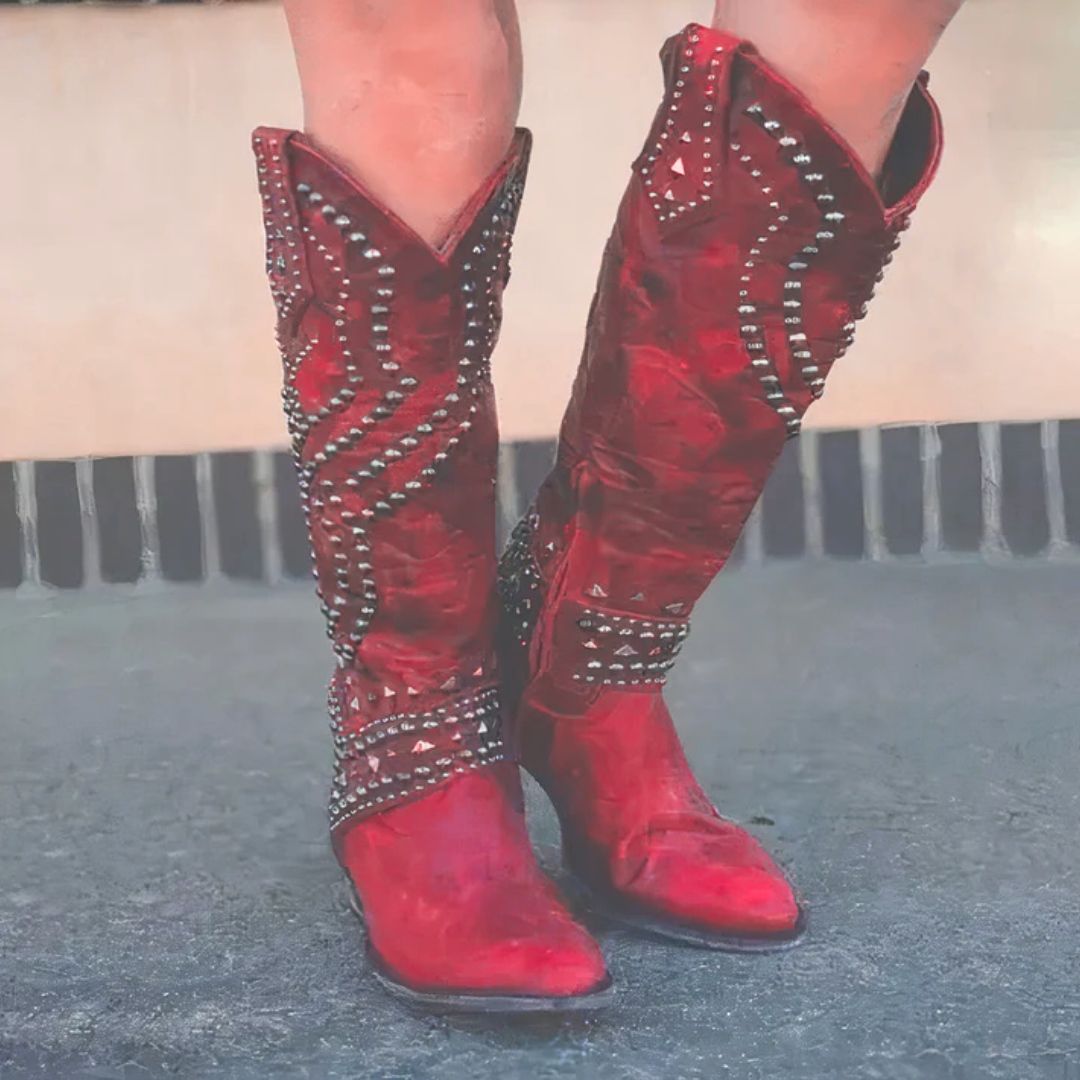 Botas gruesas y atrevidas para mujer hasta la rodilla con cremallera lateral y detalle de remaches