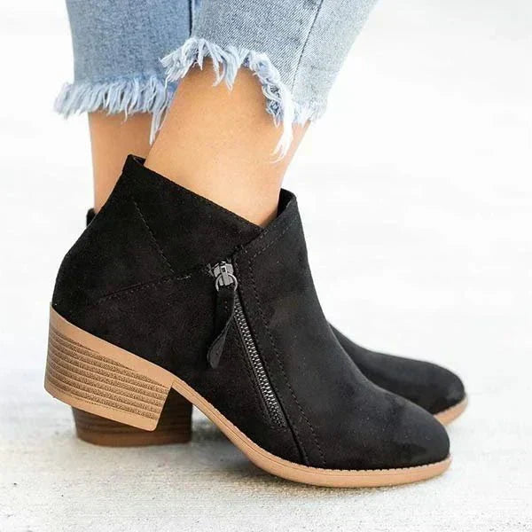 Side Zip Low Heel Boots