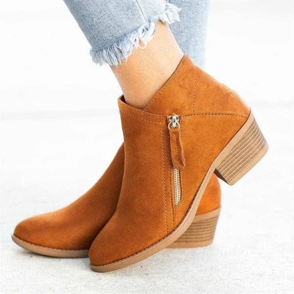 Side Zip Low Heel Boots