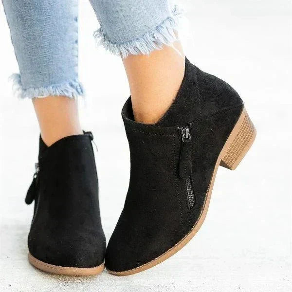 Side Zip Low Heel Boots