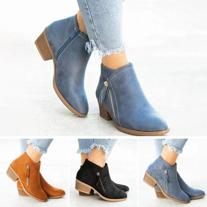 Side Zip Low Heel Boots