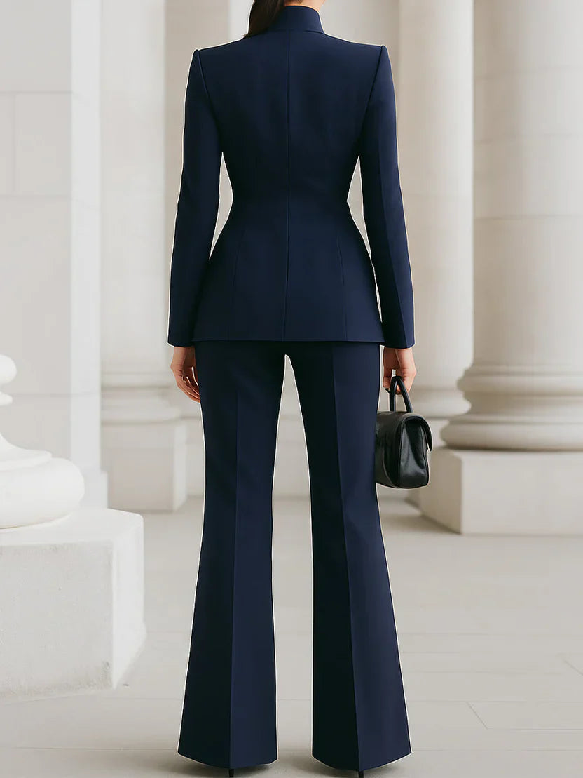 Longline Blazer and Flare Trousers Set