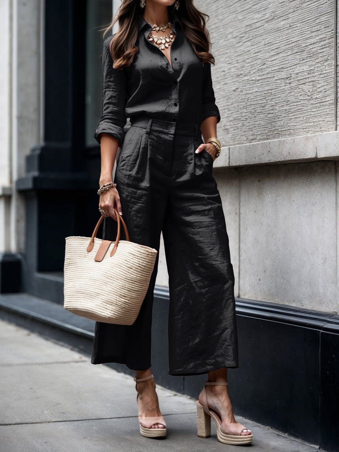 Loose Shirt and Capri Pants Set