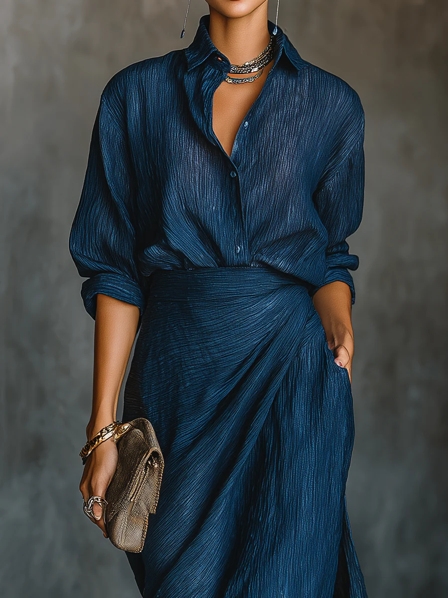 Completo elegante con camicia e gonna lunga