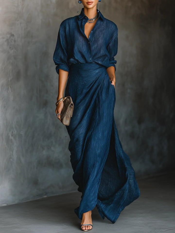 Completo elegante con camicia e gonna lunga