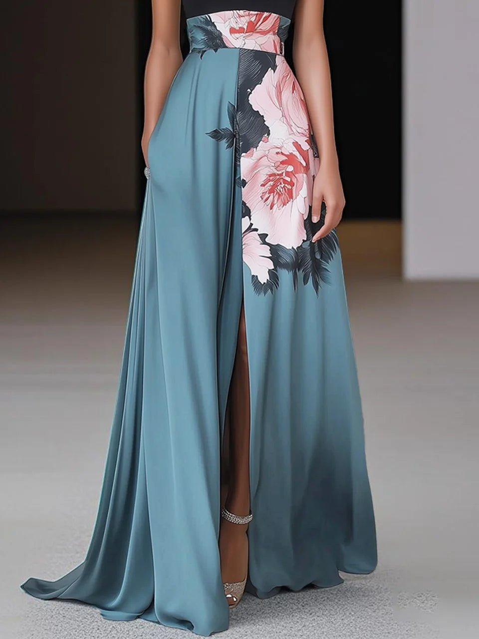 Floral Slit A-Line Maxi Dress