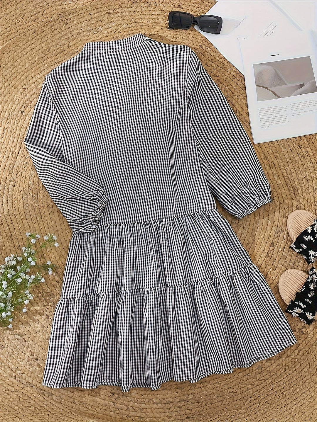 Women's Casual Gingham-Style Long Striped Summer Dress - Ideal for Outdoor Sunny Occasion