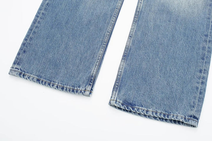 Women's Retro Practical Sleek Mid Waist Straight Leg Jeans