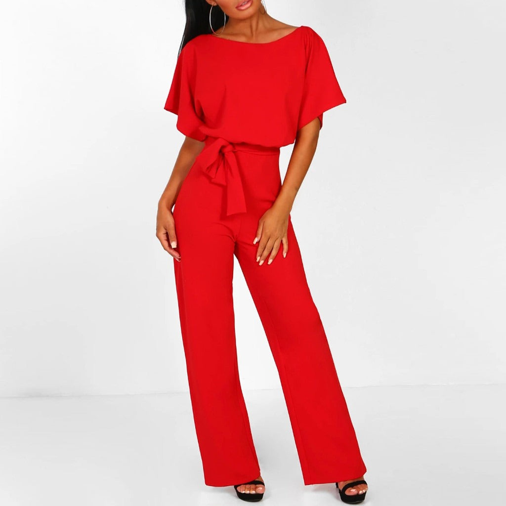 Belted Wide-Leg Elegant Jumpsuit