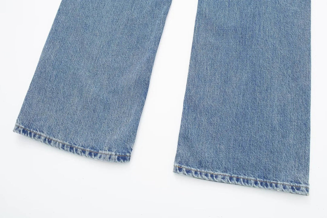 Women's Retro Practical Sleek Mid Waist Straight Leg Jeans